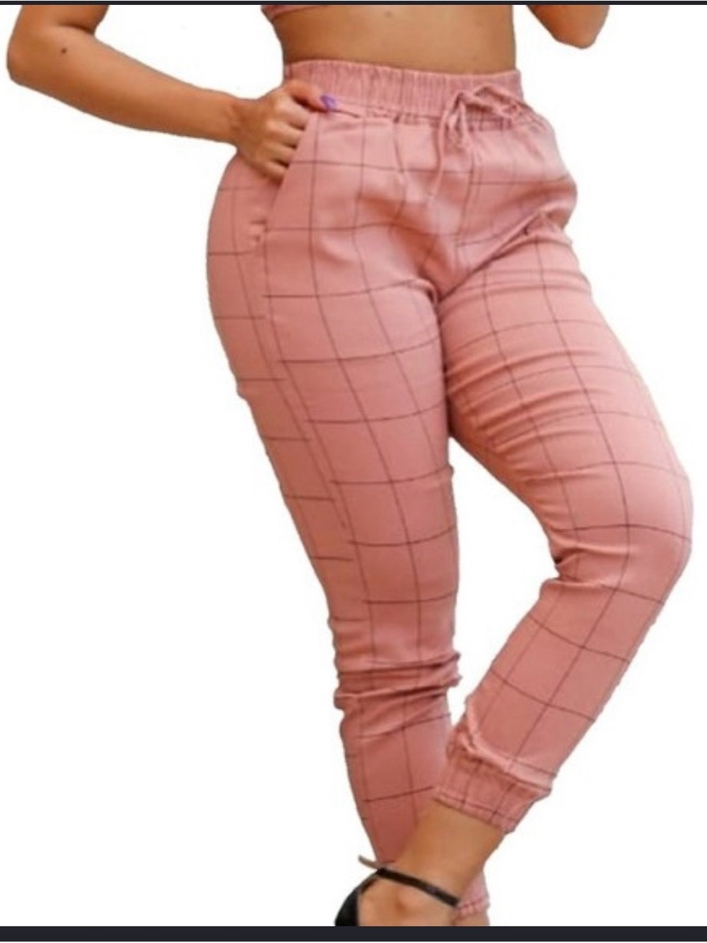 Cozy Pink Windowpane Drawstring Joggers